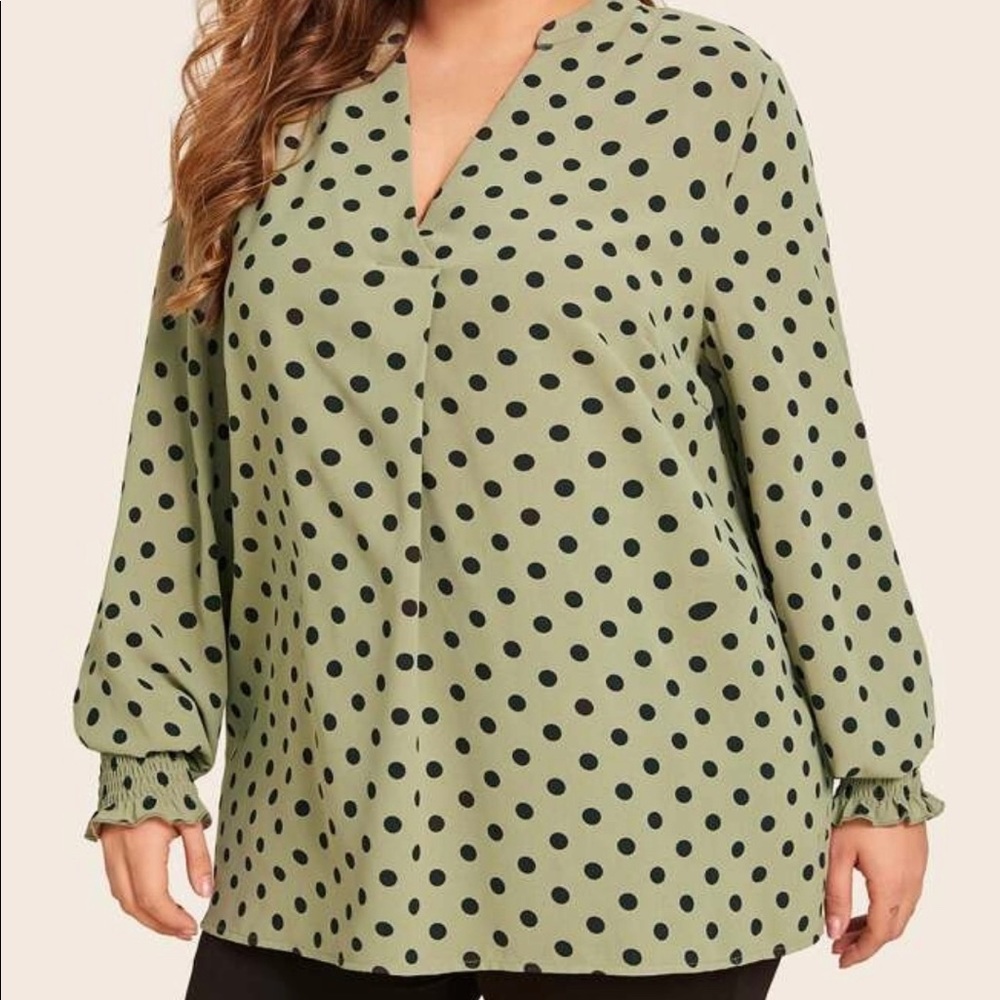Plus V-cut Polka Dot Blouse